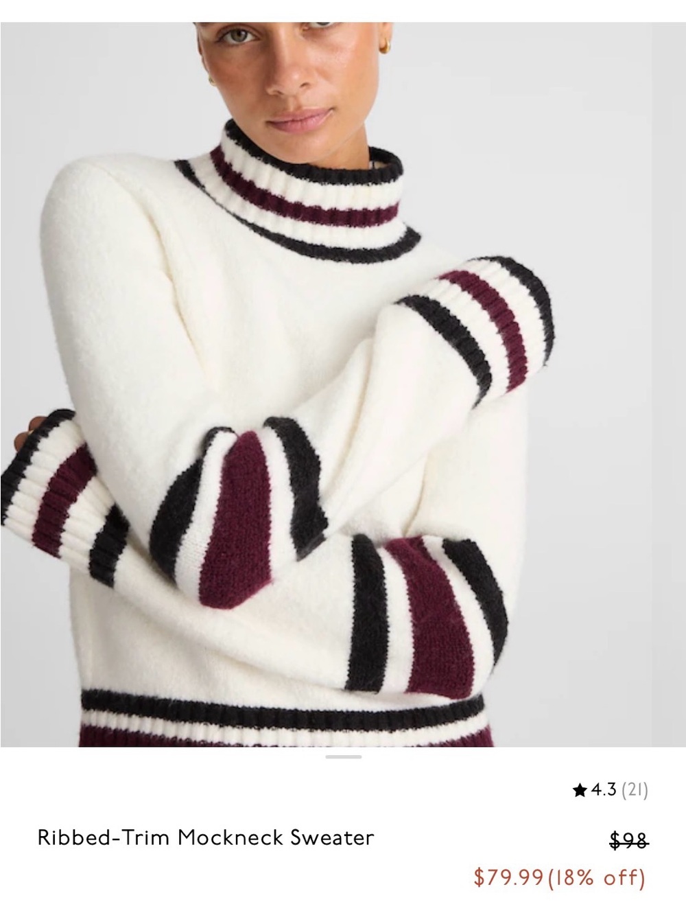 Madewell Ribbed-Trim Mockneck Sweater, Small